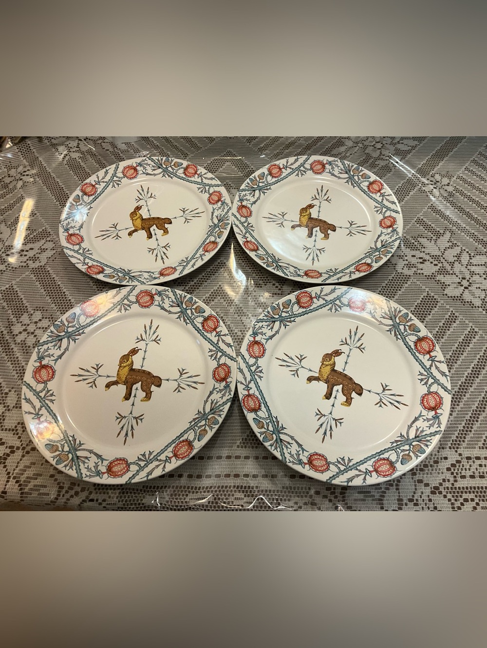 Decorative Cream Floral Border Dinner Plates - Set of 4